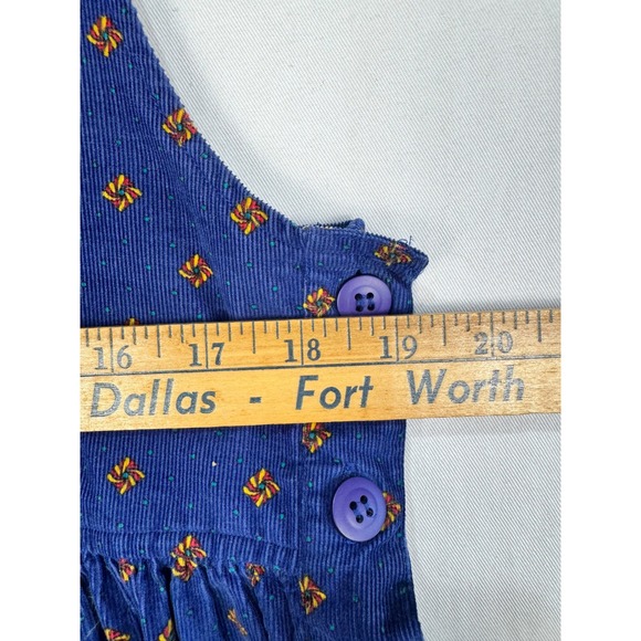 Nell Flowers J.G. Hook VTG Blue Corduroy Floral Jumper Dress Sz 14 Cottagecore - Picture 6 of 8